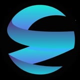 Abstract cyan and blue gradient swoosh logo forming a circular shape on black background